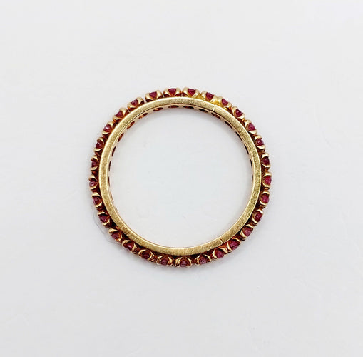 Bague 50.5 Alliance américaine or jaune petits rubis ronds (circa 1950) art deco éternité 58 Facettes A05472