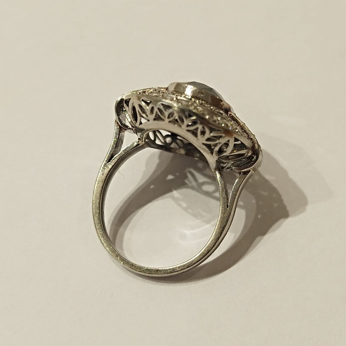 Ring Art Deco saffier- en platinadiamanten