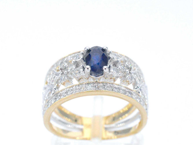 Bague 54 Bague exclusive en or sertie de diamants et d'un saphir 58 Facettes 2239