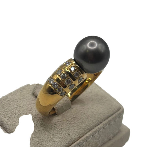 Bague 63 Bague perle de Tahiti et diamants en or jaune 58 Facettes