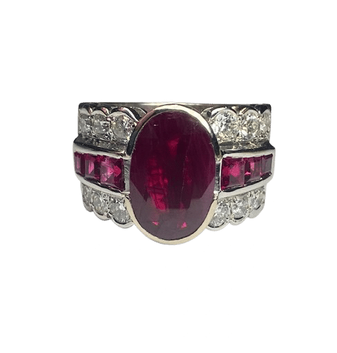 White gold, diamond and ruby ring