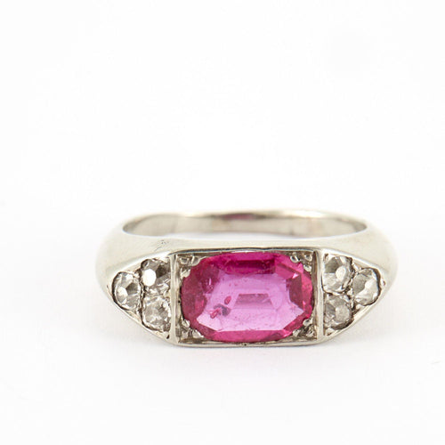 Bague Bague Jonc Art Déco Or Blanc Pierre Rouge/Rose 58 Facettes