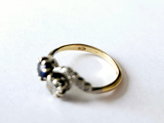 Bague 50 Bague Toi et Moi or jaune - Diamant et saphir 58 Facettes