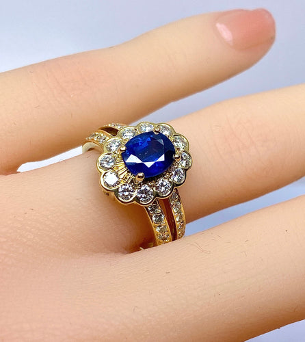 Bague 52 Bague marguerite en or jaune 18 carats, saphir et diamants 58 Facettes AB494