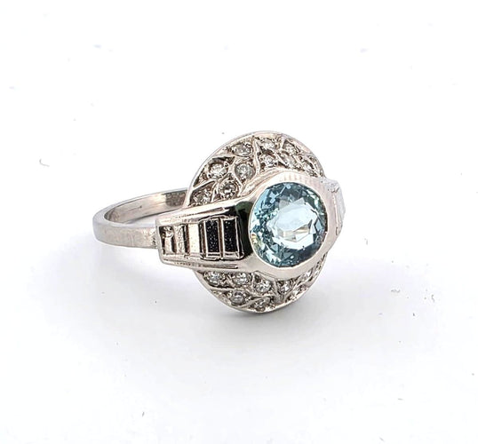 Bague 50 Bague en platine avec aigue-marine et diamants 58 Facettes