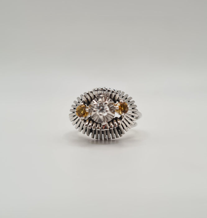 Bague 51 Bague or blanc, citrines et diamant taille ancienne 58 Facettes