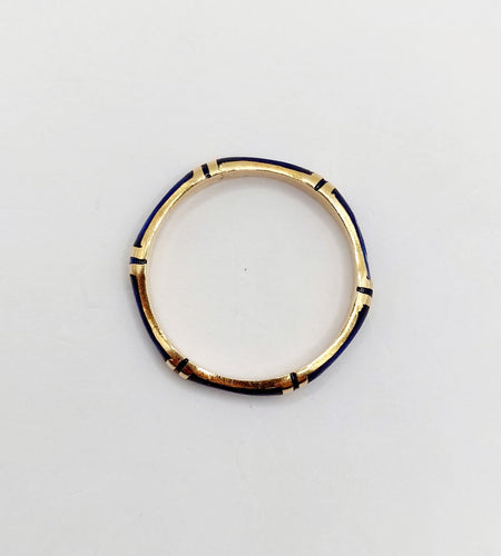 Prsten jonc Burma vintage od žutog zlata i plave emajle 