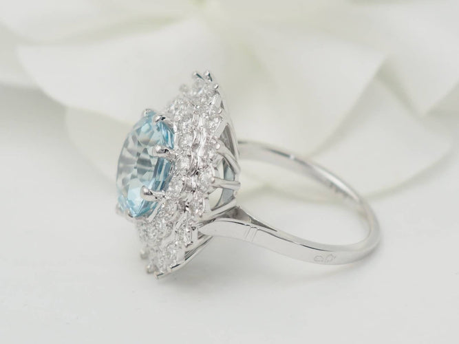 Bague 52.5 Bague entourage en or blanc et platine, Aigue marine et diamants 58 Facettes 33455