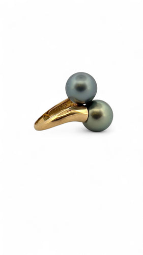 Bague 53 Bague en or jaune toi et moi perles de Tahiti 58 Facettes