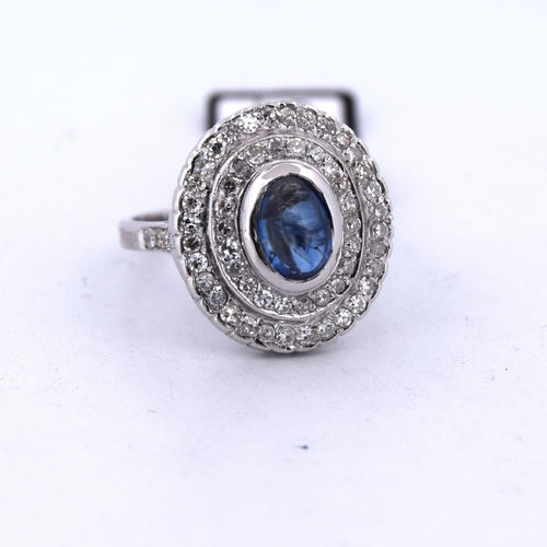 Bague 56 BAGUE EN OR BLANC - SAPHIR CABOCHON et DIAMANTS 58 Facettes