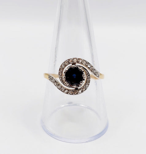 Bague 59 Bague tourbillon or jaune, saphir et diamants taille rose (circa 1900) 58 Facettes A05937