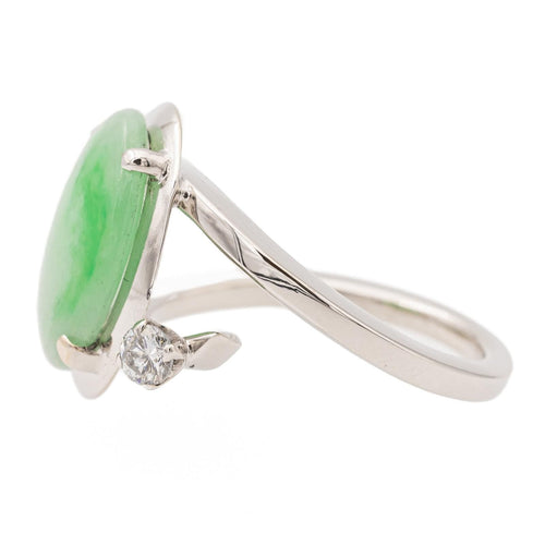 Bague 47 Bague Or blanc Jade jadéite, Diamant 58 Facettes 2432044CN