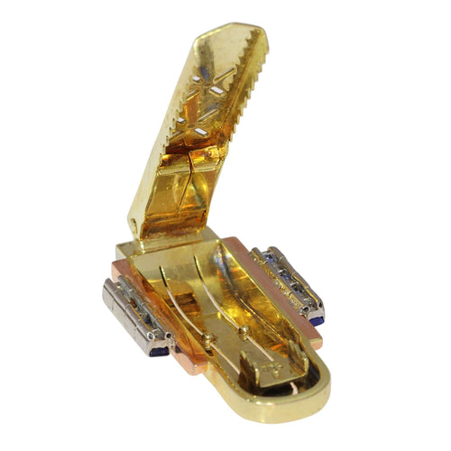 Klip Vogue Vintage: Szafiry oprawione w trójkolorowe złoto 