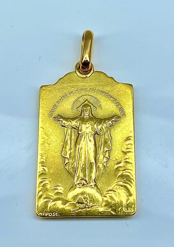 Pendentif Médaille or jaune Vierge et Christ, signée BOUIX 58 Facettes AB480