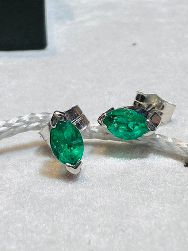 Boucles d'Oreille Or Blanc 18ct émeraudes Taille Marquise  0.40ct 58 Facettes 7860 A