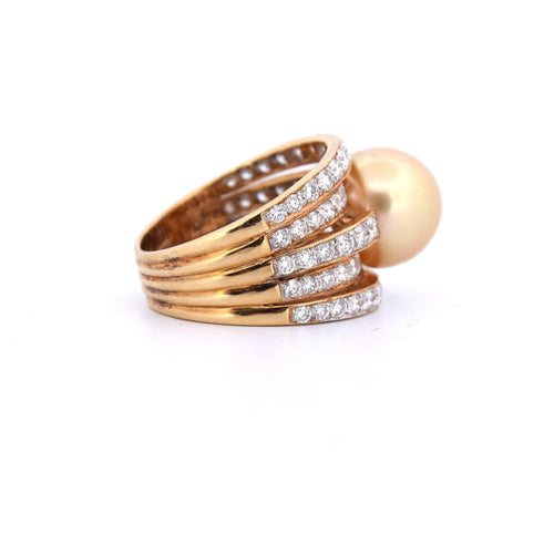Bague 53 Bague vintage en or jaune avec perle et diamants 58 Facettes