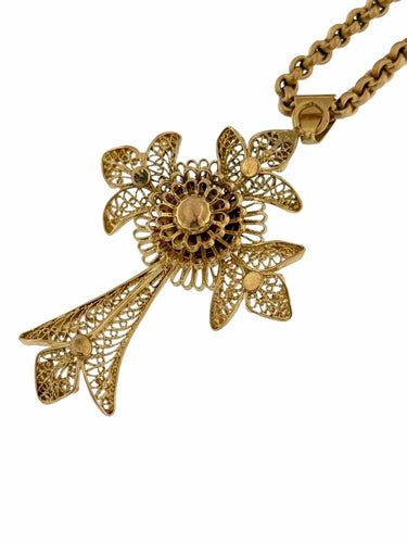 Collier Crucifix portugais traditionnel fabriqué main, chaîne or jaune 58 Facettes