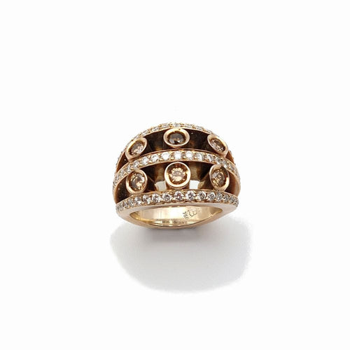 Bague 53 Bague boule "Vulcania" - diamants cognac et blancs, or rose - Epoque moderne 58 Facettes 207