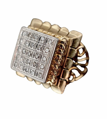 Bague 47 Bague or jaune platine avec pavage de diamants brillants et décor d'arabesques 58 Facettes