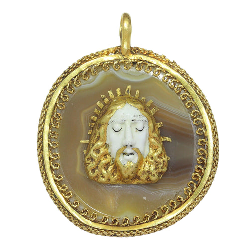 Pendentif Pendentif de dévotion Renaissance, vers 1580 – Christ en émail sur agate rubanée 58 Facettes 25114-0064