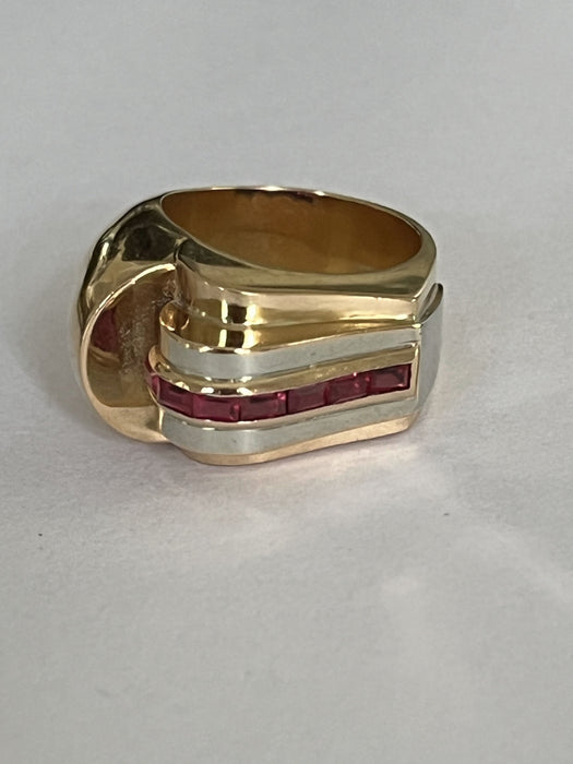 Ring tank yellow gold and white ruby