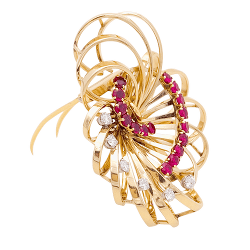 Broche Broche BOUCHERON, or jaune, platine, rubis et diamants. 58 Facettes 34569