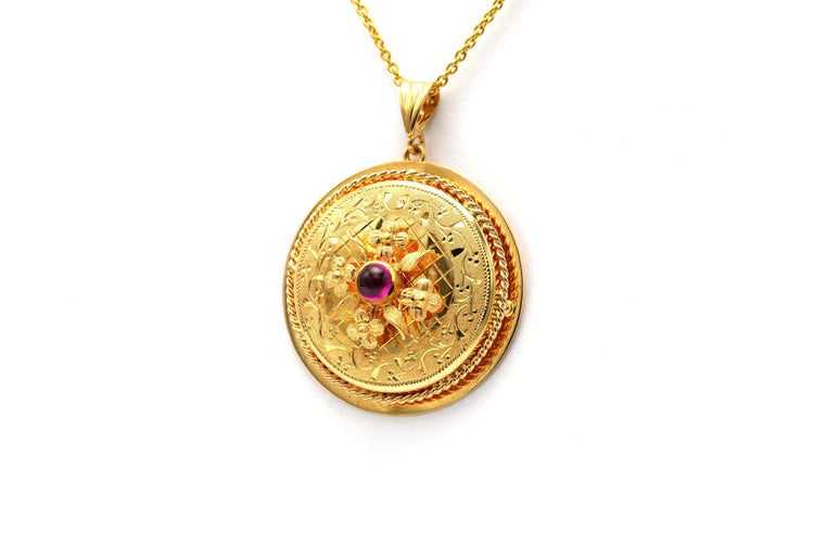 Pendentif Pendentif Art Nouveau serti d’un rubis en or jaune 18 carats 58 Facettes 23384