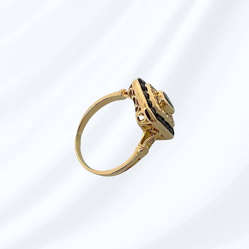 Bague 59.5 Bague octogonale à pans coupés Saphirs et Diamants - Or Jaune 18 K 58 Facettes AA 1707