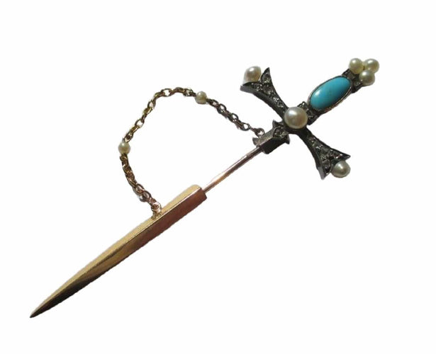 Broche Broche epingle diamants, perles & turquoise 58 Facettes