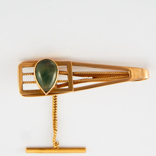 Boutons de manchette Pince a Cravate Or Jaune Pierre Fine Verte 58 Facettes