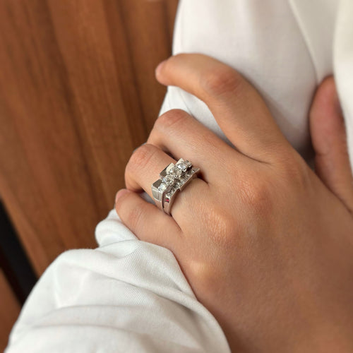 Bague 53 Bague TANK - Or blanc & Diamants 58 Facettes 250223R