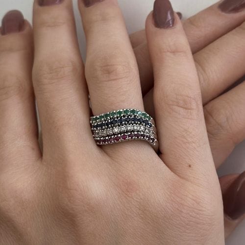 Bague Bague Riviera avec émeraudes, saphirs, rubis et diamants 58 Facettes 33645