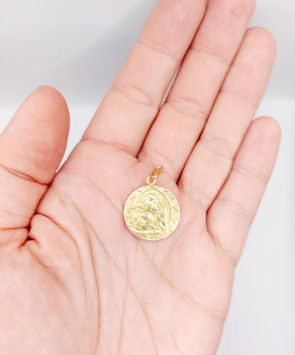 Pendentif Médaille antique or rose 18k angelot (circa 1924) 58 Facettes A06135