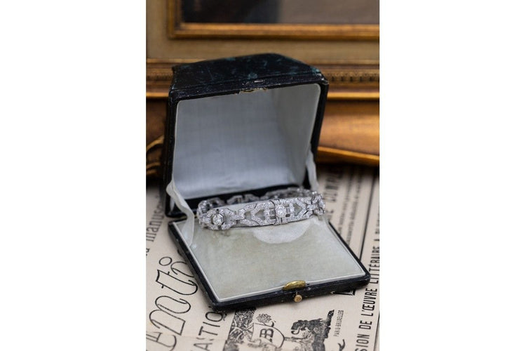 Bracelet Bracelet Art Déco unique en platine avec diamants 58 Facettes 10501