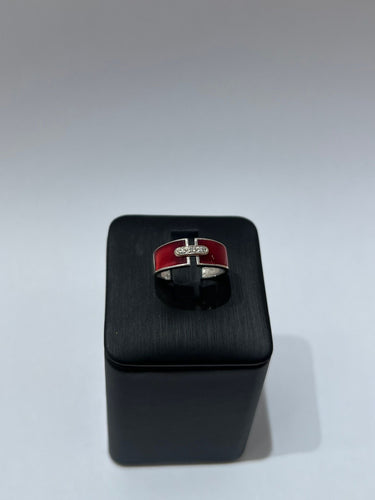 Bague 52 Bague or blanc en résine rouge et diamants 58 Facettes