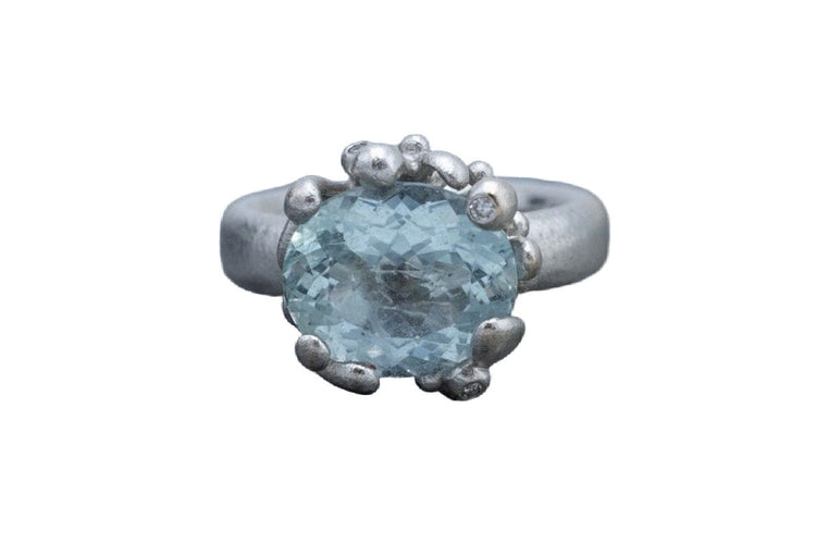Bague 57 Charlotte Lynggaard - bague en or blanc avec aigue-marine et diamants 58 Facettes 9629