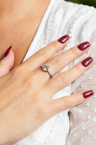 White gold ring Prasiolite, Diamond 