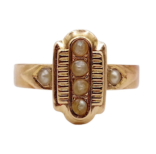 Bague 54.5 Bague marquise victorienne or rose ornée de perles dans une monture finement travaillée 58 Facettes A04592