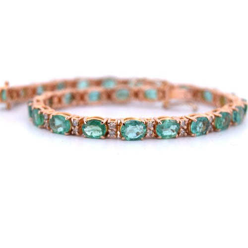 Bracelet BRACELET DE TENNIS UNISEXE - OR ROSE 18 CARATS - ÉMERAUDES NATURELLES 58 Facettes