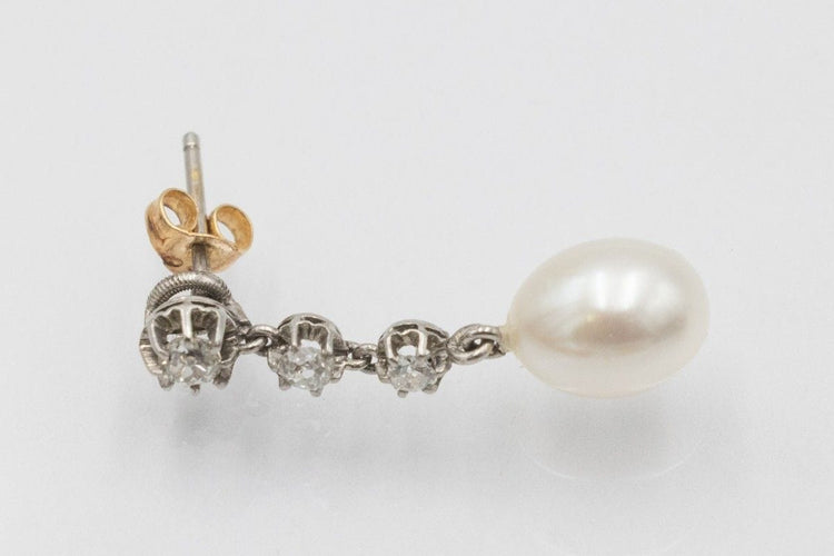 Boucles d'oreilles Boucles d'oreilles vintage classiques avec diamants et perles, première moitié du XXe siècle 58 Facettes 11391