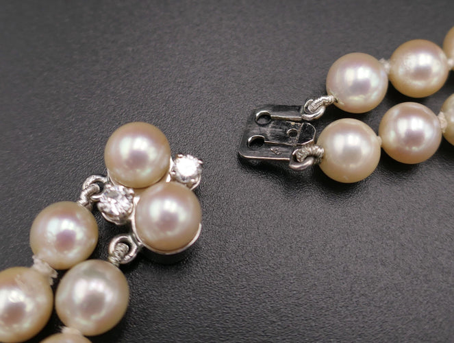 Collier Collier double rang de perles et diamants 1,70 carat. 58 Facettes C71-04