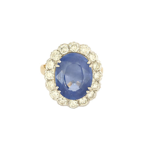 Bague 57 Bague marguerite en or blanc et or jaune centrée d'un saphir de 9cts et diamants 58 Facettes