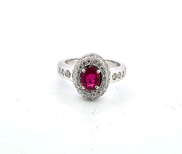 Bague 58 Bague en or blanc massif avec rubis et diamants 58 Facettes