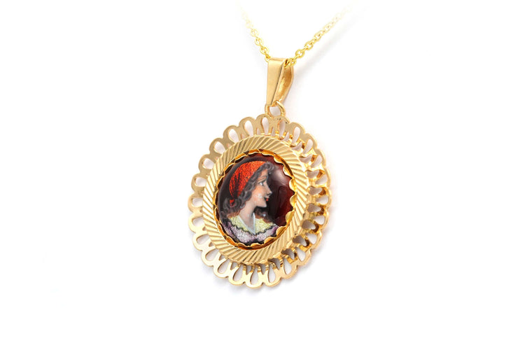 1950年18K黄金利摩日珐琅吊坠 