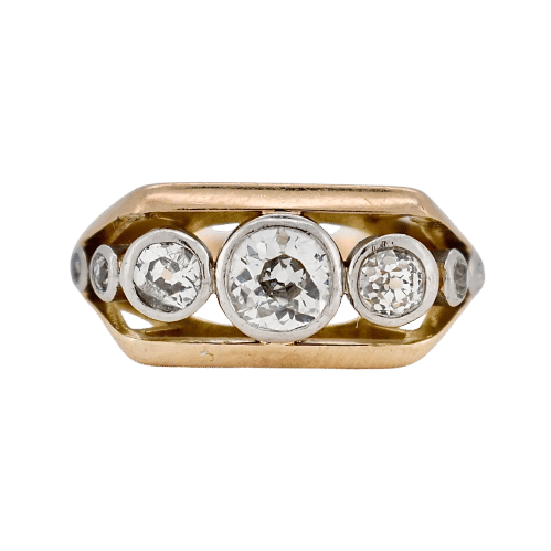 Bague 53 Bague Diamants Vintage 1950 Or 18ct et platine, diamant en chute 58 Facettes