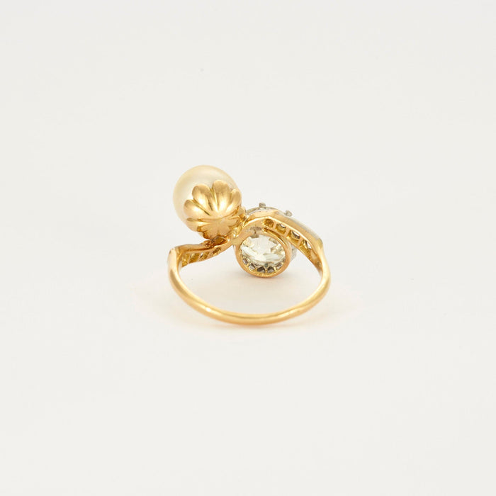 Toi et Moi-Ring aus Gelb- und Graugold, Perlen und Diamanten