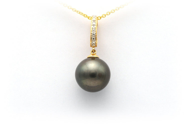 Pendentif Pendentif contemporain en or jaune serti d'une perle de Tahiti et de diamants 58 Facettes 13893