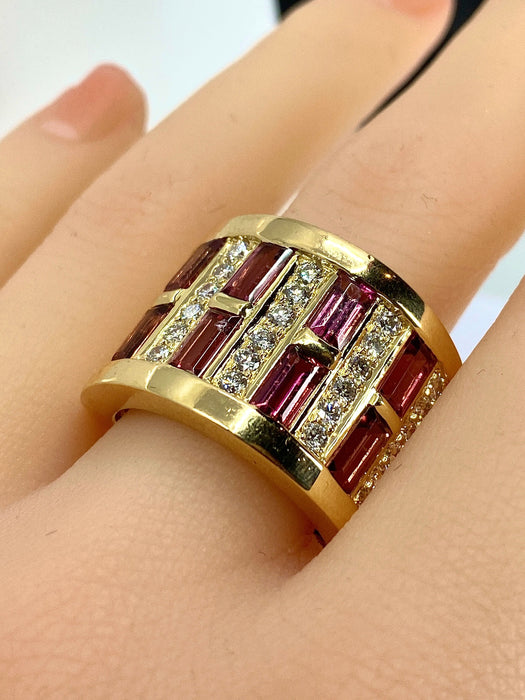 Bague 57 Bague or jaune tourmalines roses et diamants 58 Facettes AB403