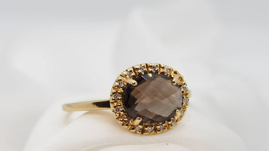 Bague 56.5 Bague moderne or jaune, diamants et quartz fumé 58 Facettes 30347