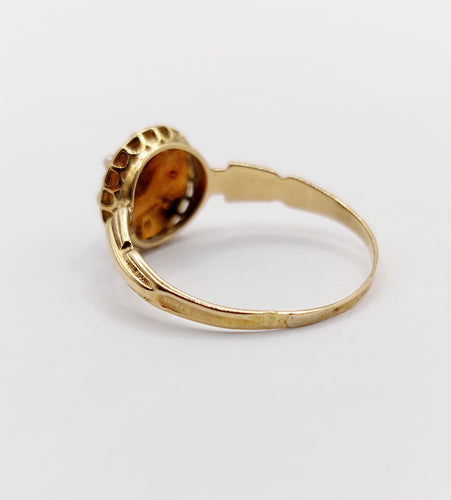 Bague 53 Bague cible antique or jaune 18k perles et émail noir (circa 1900) 58 Facettes A06001